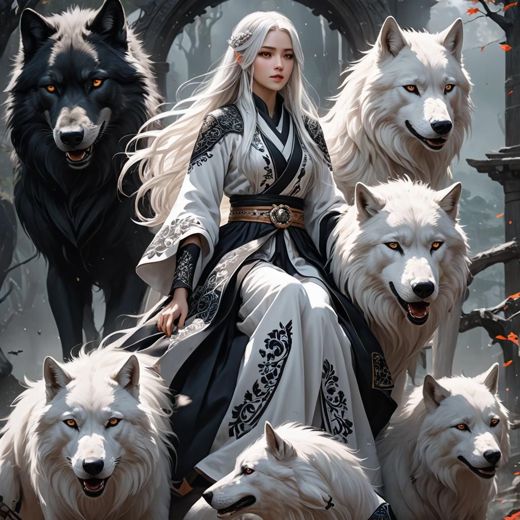 great wolf whithe. Black and white.