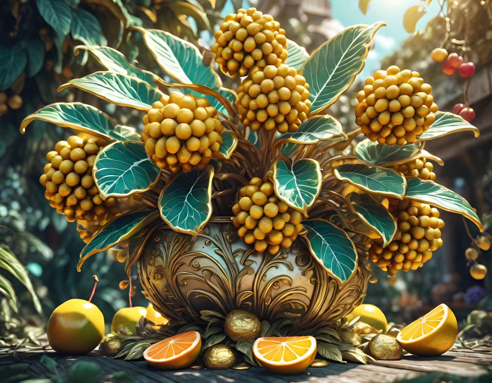 Magical Plant Growing Gold Coins: Fantasy Art