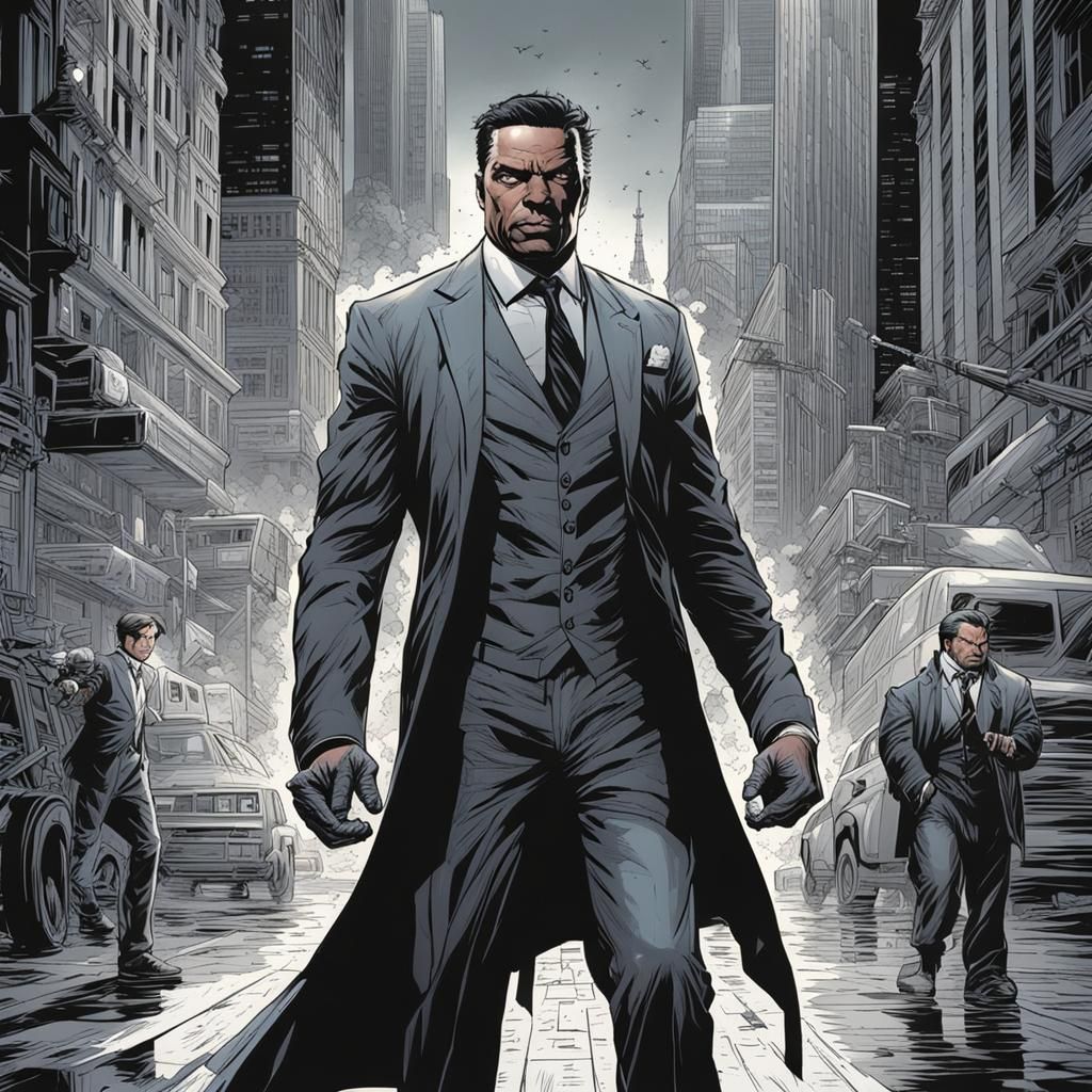 Superhero Leaps Between Buildings in Comic Book Art