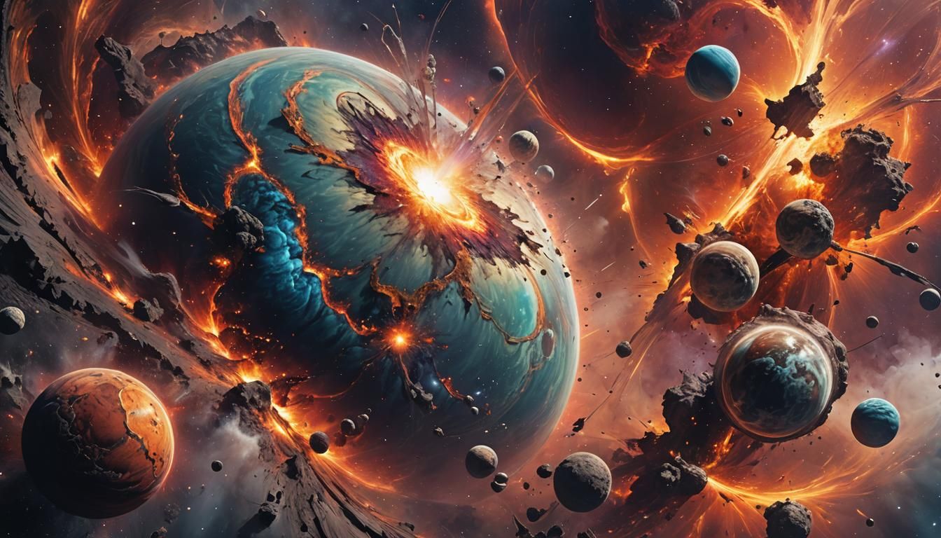 Planetary Collision in Vibrant Digital Art