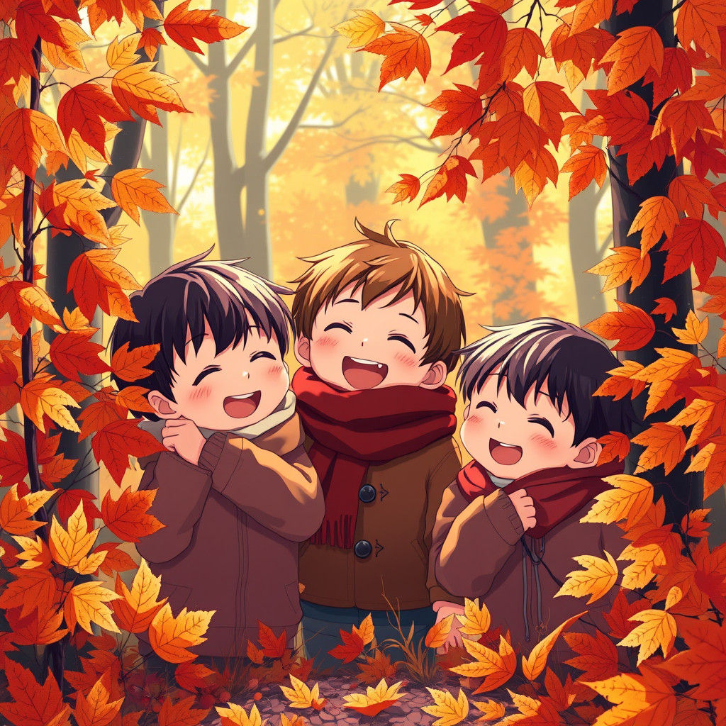 Children Play Hide and Seek: Anime Autumn Forest