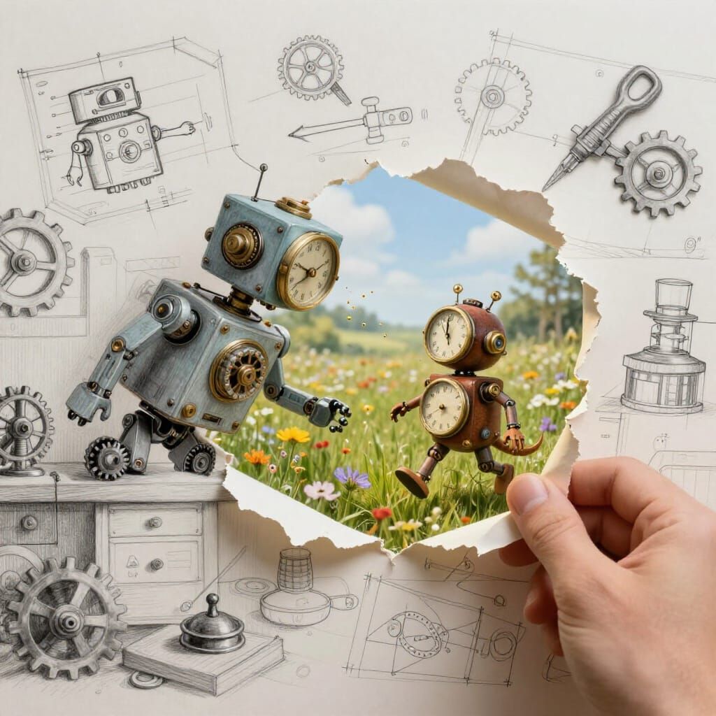 Inventor's Workshop Transforms into Sunlit Meadow