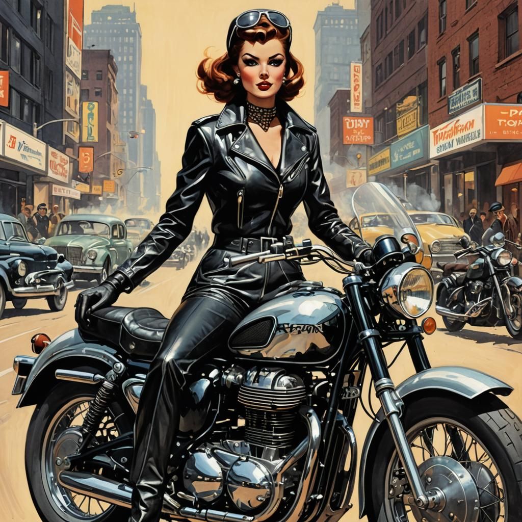 Mid-Century Motorcycle Rider Illustration