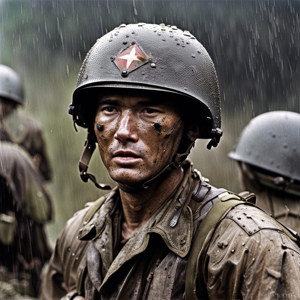 Korean War Infantry Soldier in Rain
