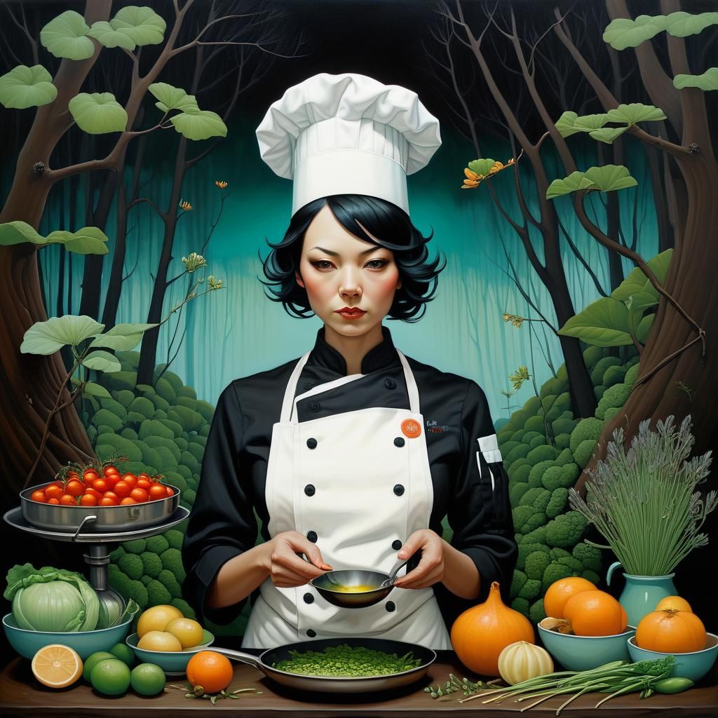 Eerie Dystopian Chef Portrait in Oil