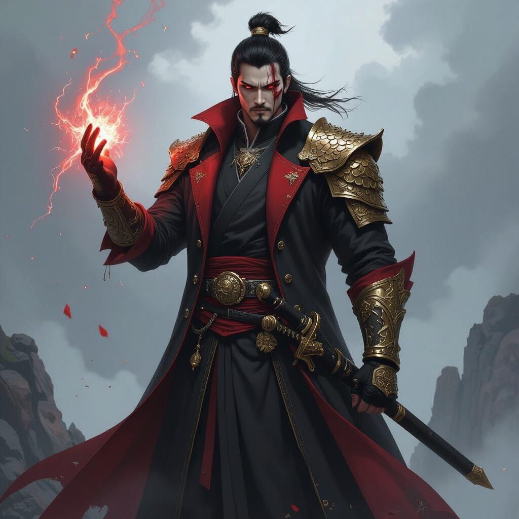 Martial Arts Captain on Cliffside in Wuxia Style