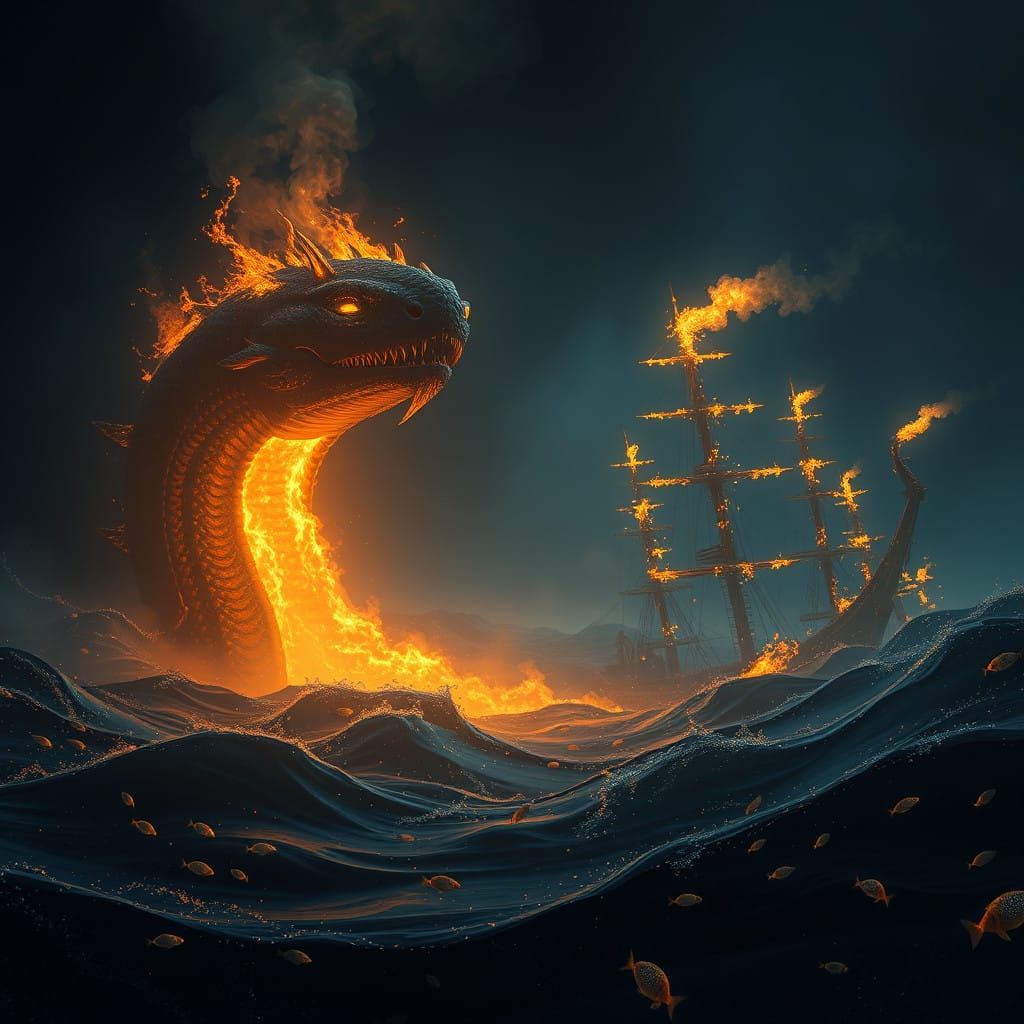 Colossal Leviathan Unleashes Golden Flames in the Ocean Dept...