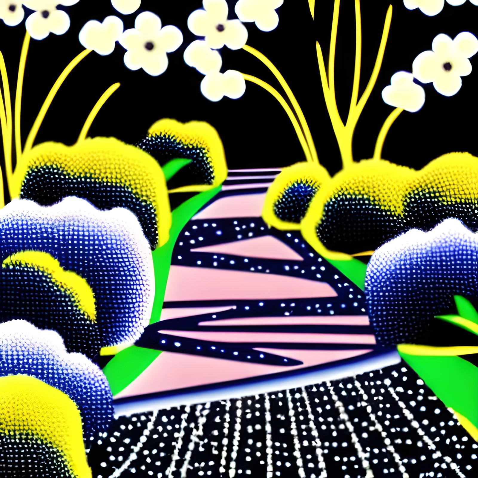 Sparkling Footpath Through Shimmering Blossom Garden