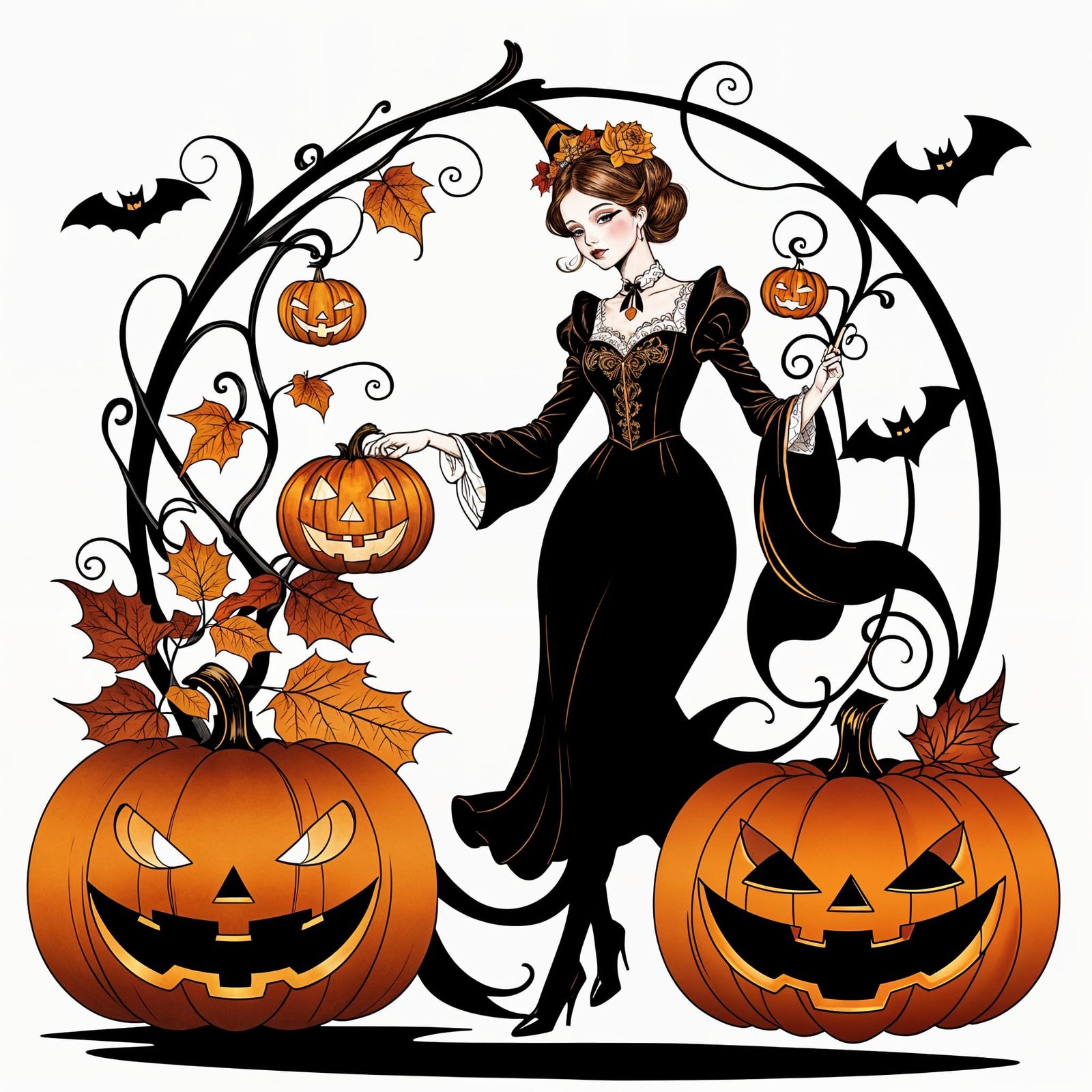 Elegant Art Nouveau Autumn Decor with Ghosts