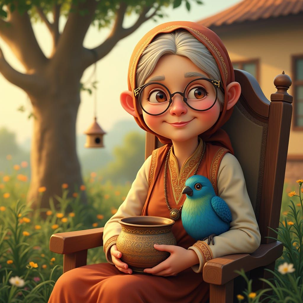 Warm Elderly Lady Exudes Calm in Golden-Lit Portrait