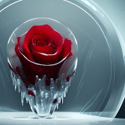 Frozen Red Rose in Glass Dome, Art Nouveau Style