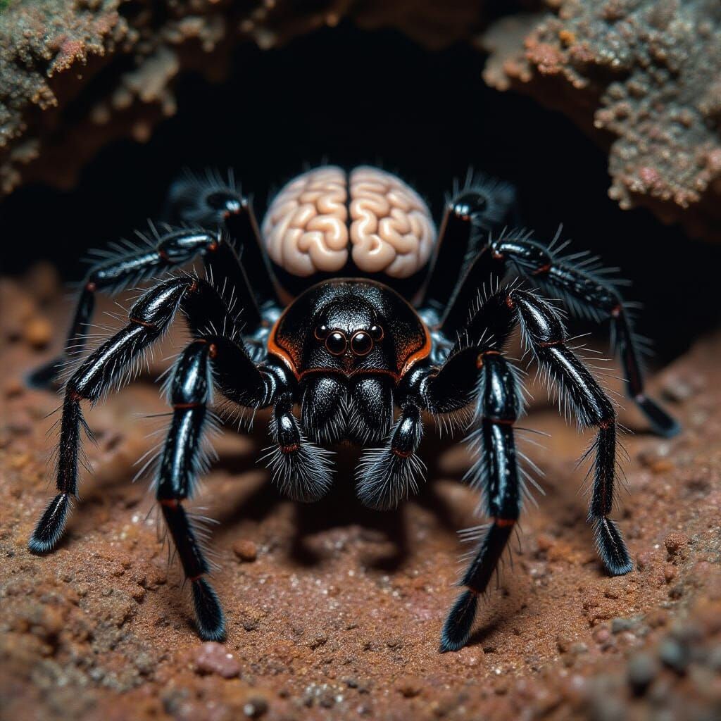 Eerie Black Widow Spider in Dark Cavern