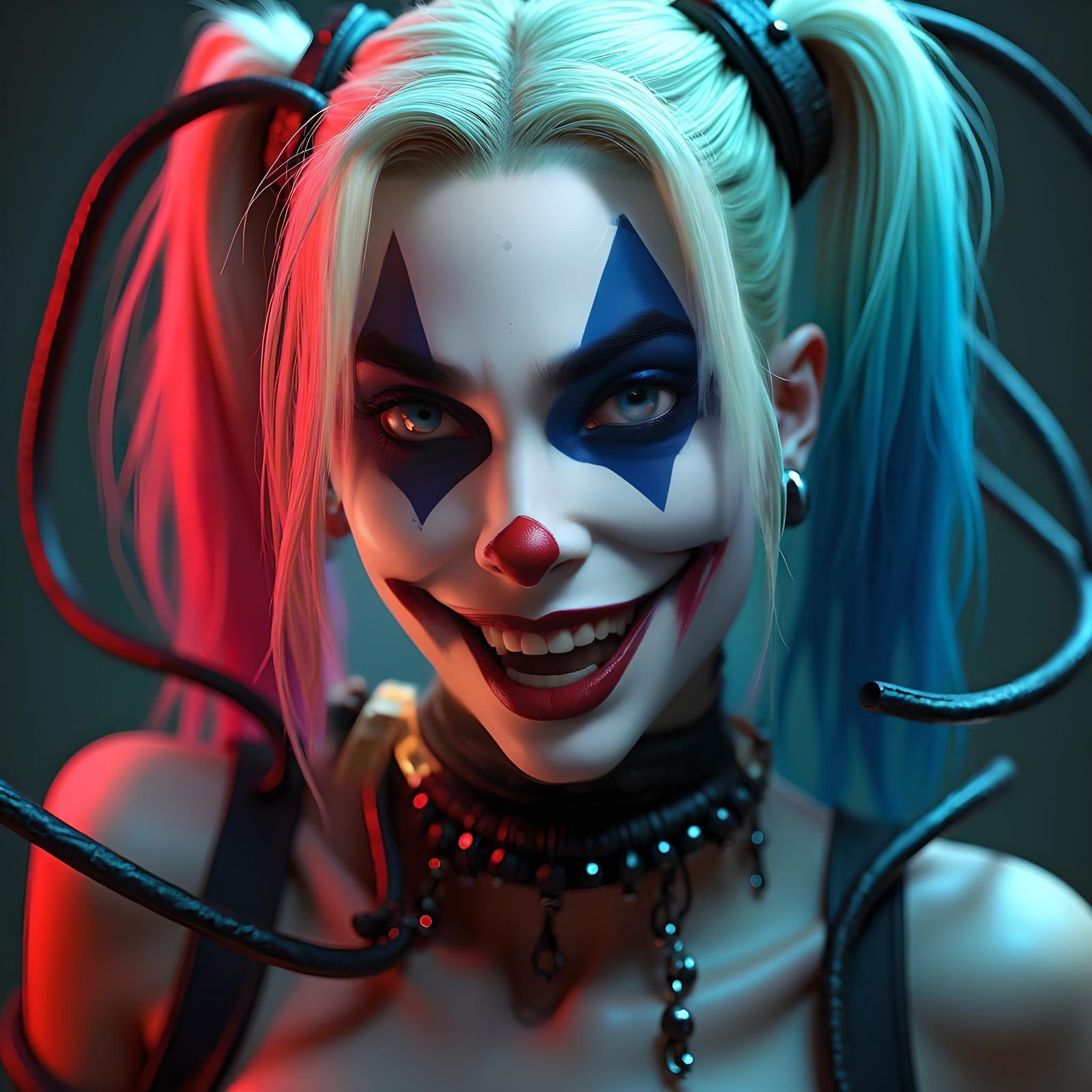 Venomized Harley Quinn Portrait in Hyperdetailed Style