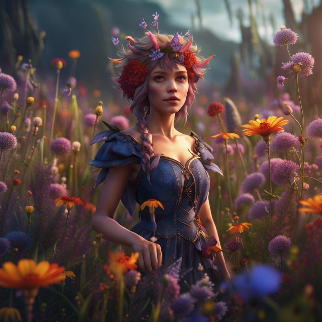 Fantasy Wildflower Fairy in Detailed Matte Painting