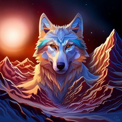 Fantastical Wolf Paper Sculpture in Matte Painting Style