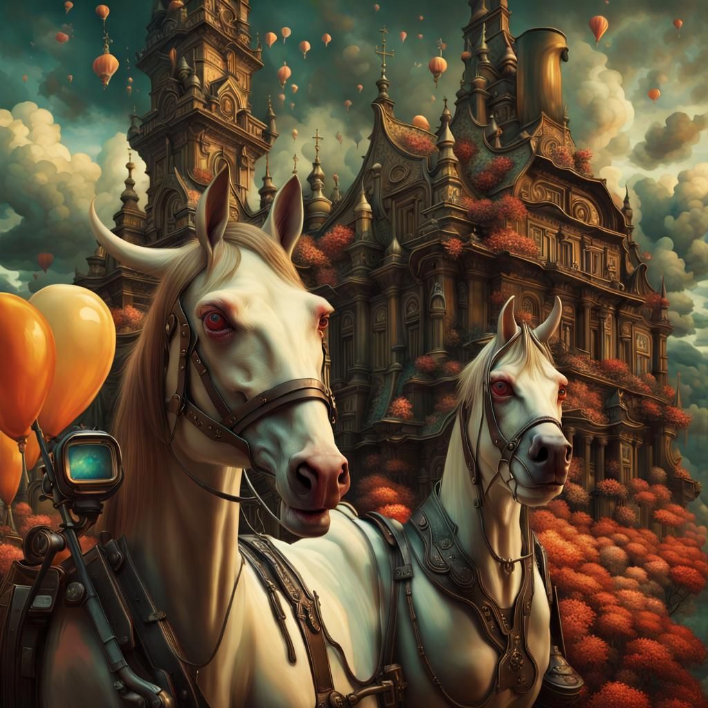 Magical Horses in Dreamy Surreal Landscape