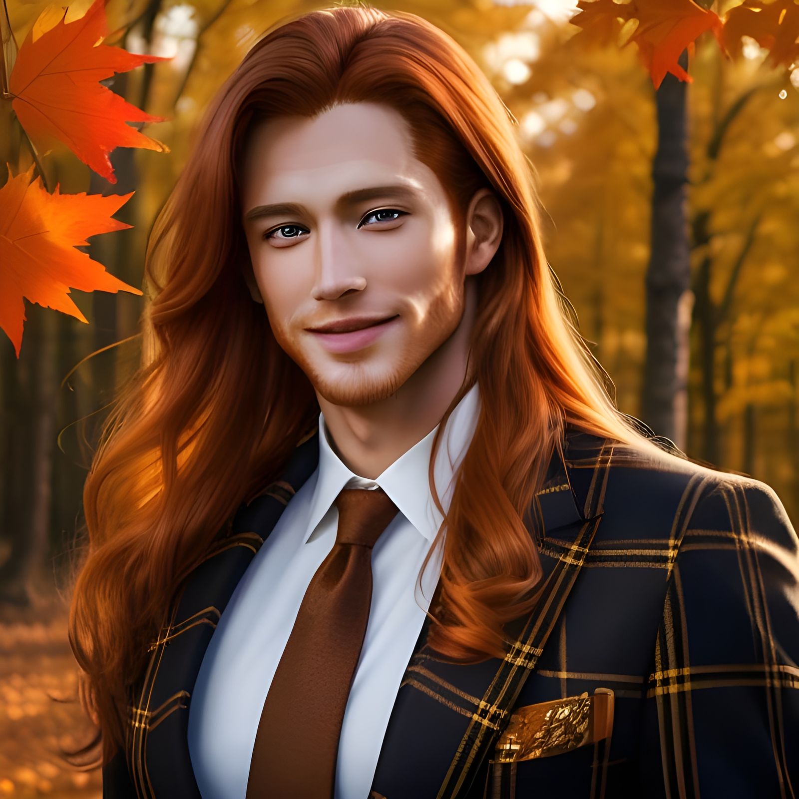 Ginger man in autumn forest