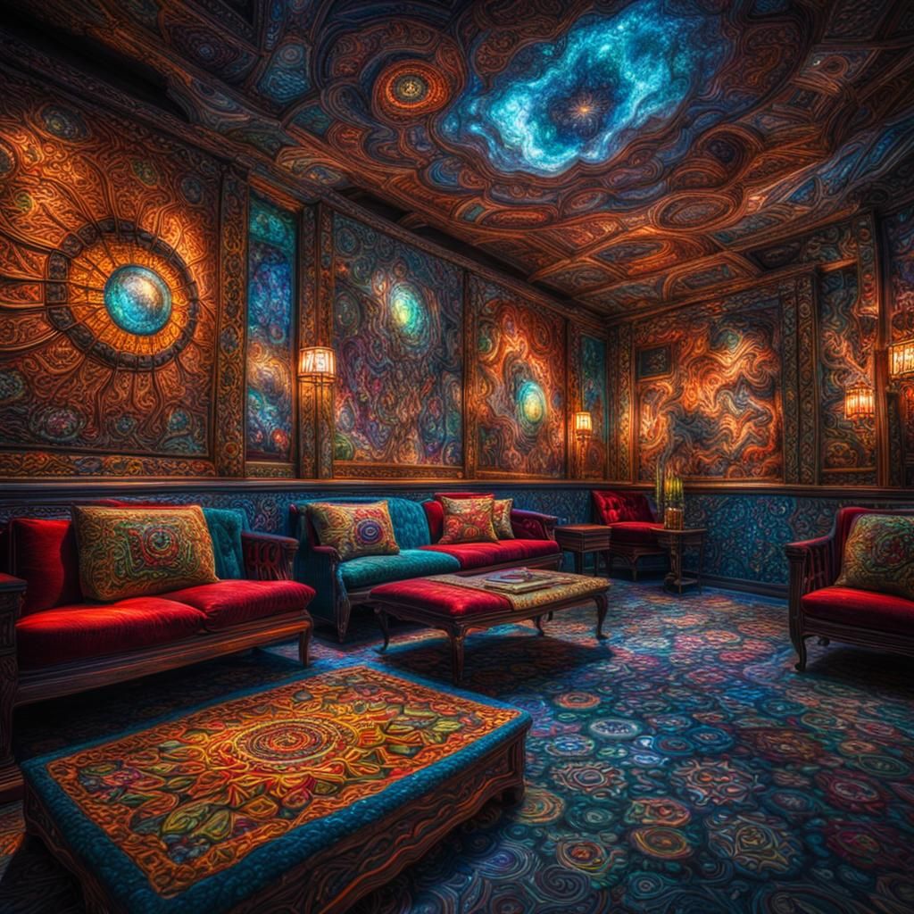 Detailed Psychedelic Room in Hyperrealistic Style
