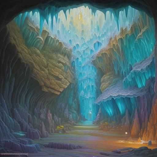 Crystal Cave: Oil Painting Masterpiece