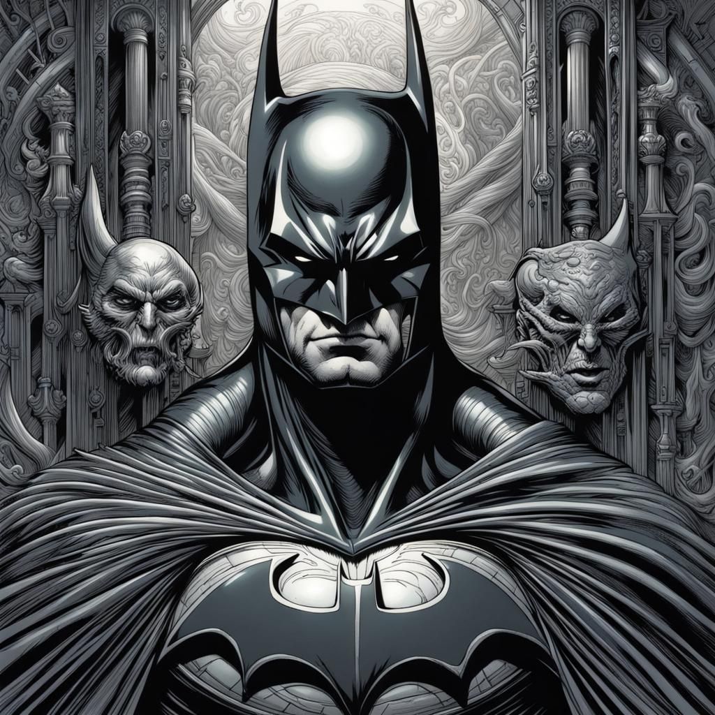 Batman Drawing with Surrealist Biomechanical Elements