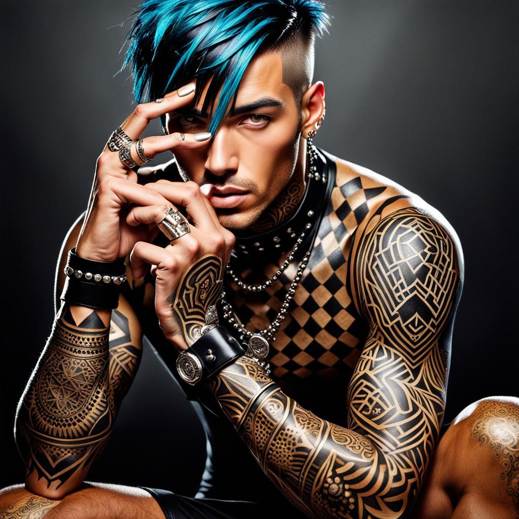 Tattooed Man in Vampire Fashion on Hellscape