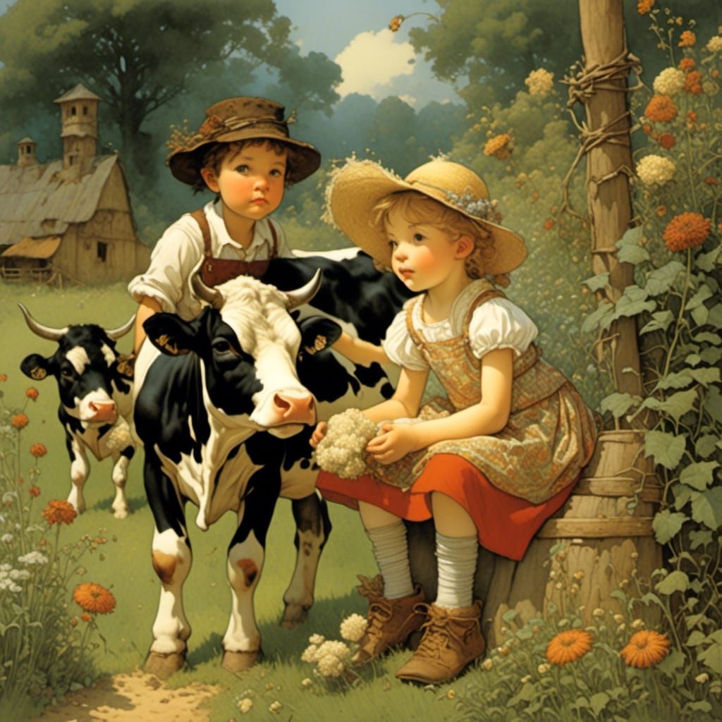 Adorable Black Children Interact with Gentle Farm Animals in...