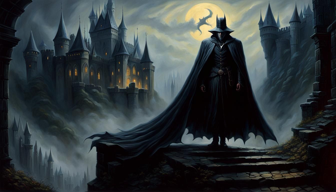 Ethereal Vampire Descent: A Hyperdetailed Oil Painting