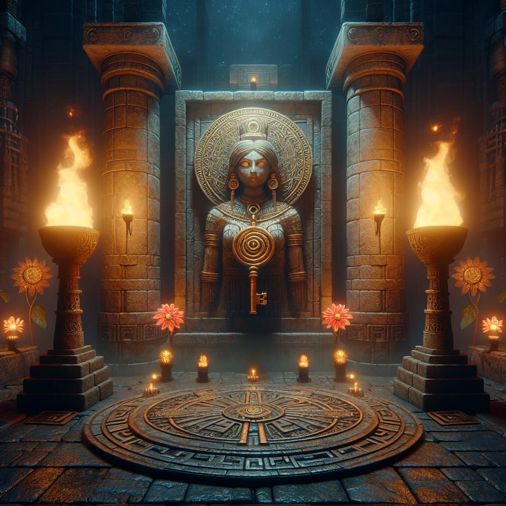 Hekate in Stone Temple at Night, Diwali Motifs