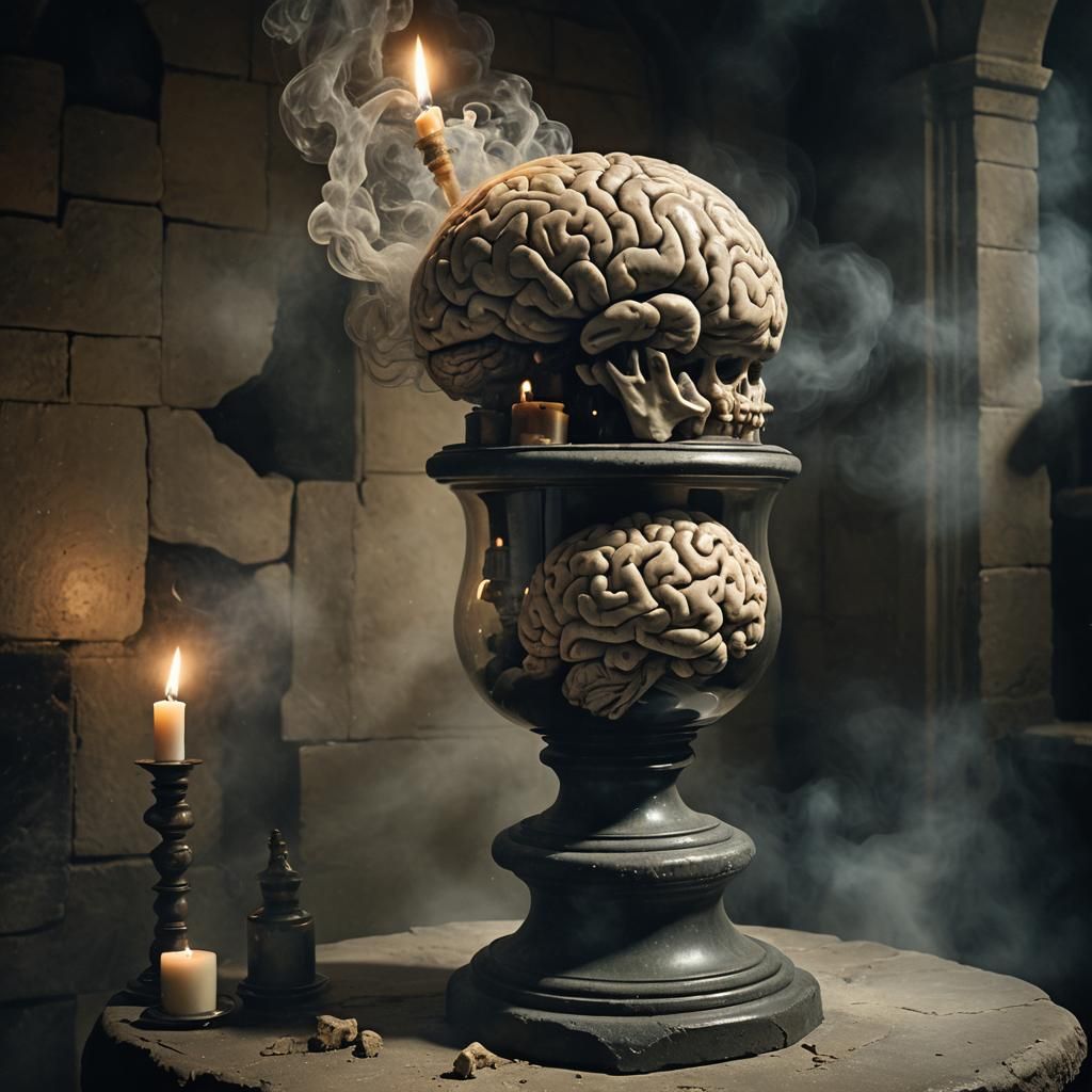 Surreal Brain in Jar, Inspired by Doré