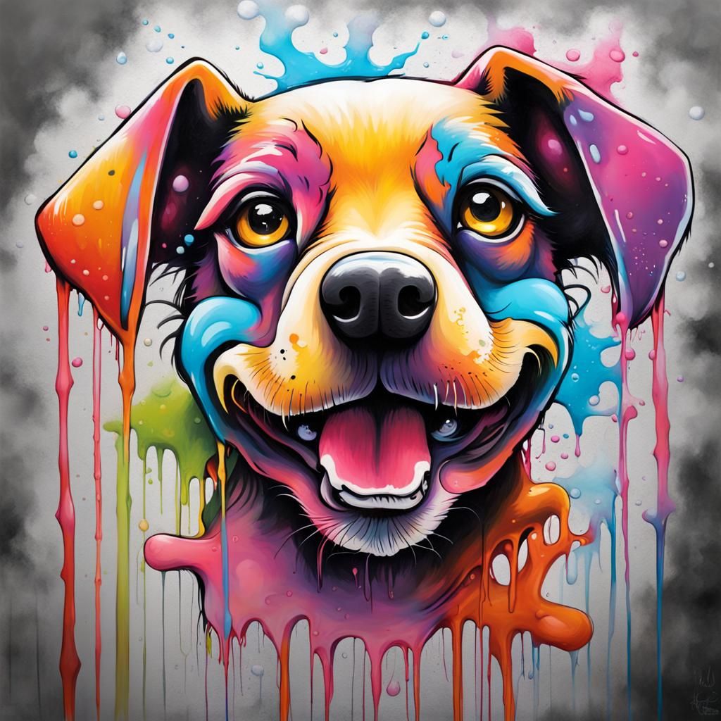 Colorful Graffiti Art of a Cute Dog