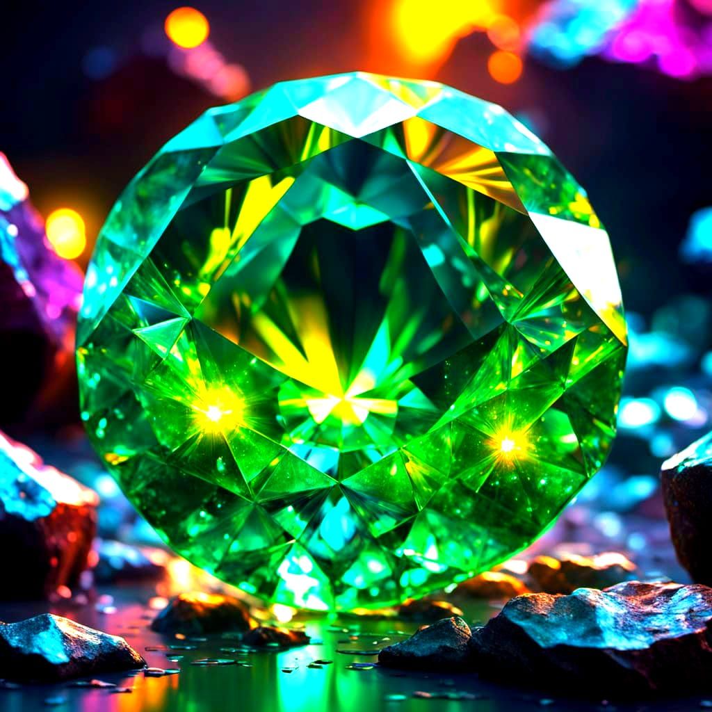 Vibrant Emerald Shines Amidst Dark Gemstone Cave