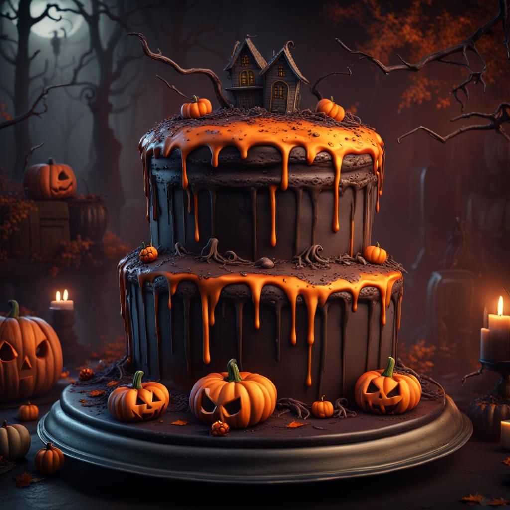 Halloween Cake with Coffins: Detailed Matte Painting