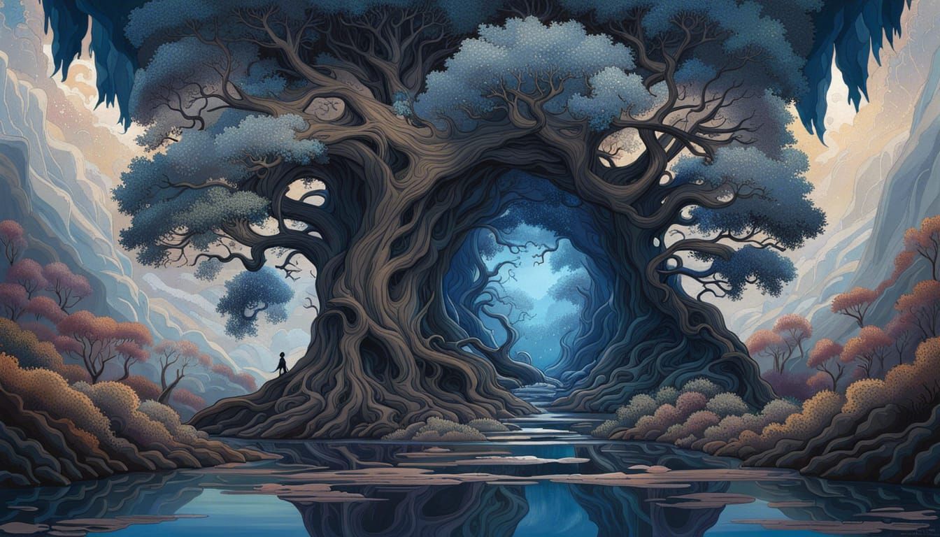 Moonlit Doorway to Fairytale World: Ethereal Digital Art