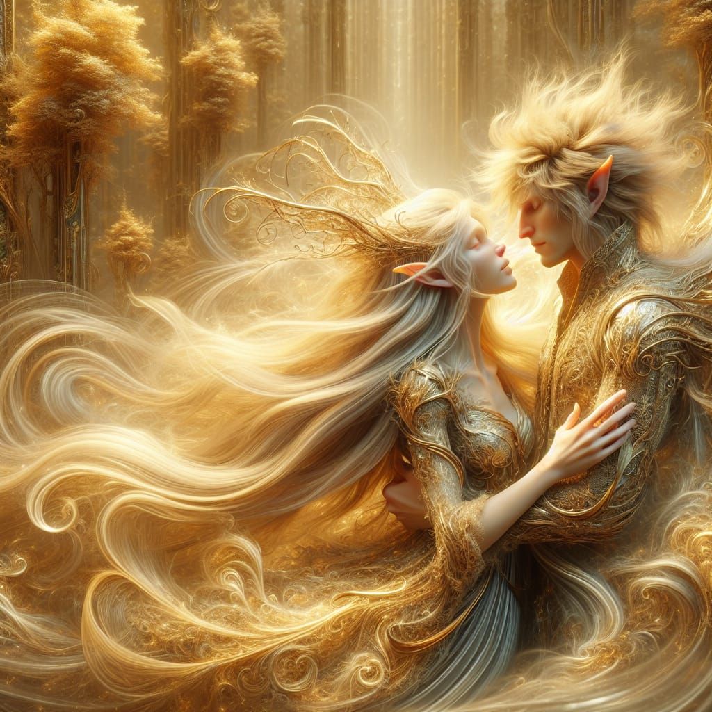 Enchanted Elven Embrace in Golden Forest