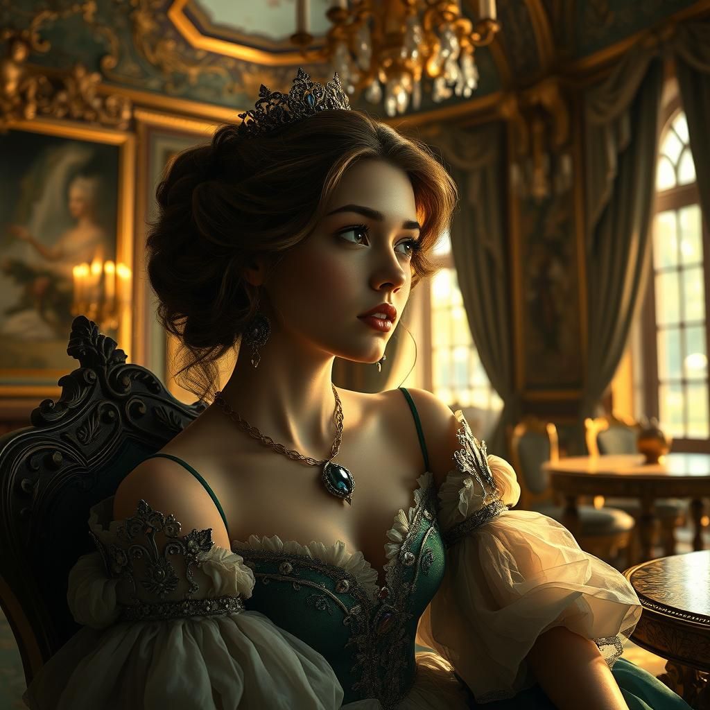 Elegant Princess in Baroque Schloßstube, High-Fantasy Concep...