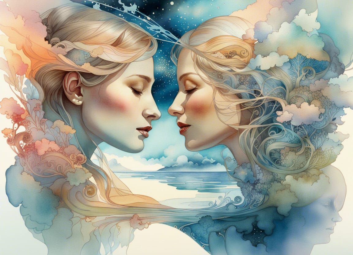 Surreal Dream Sharing Watercolor Painting in 8k