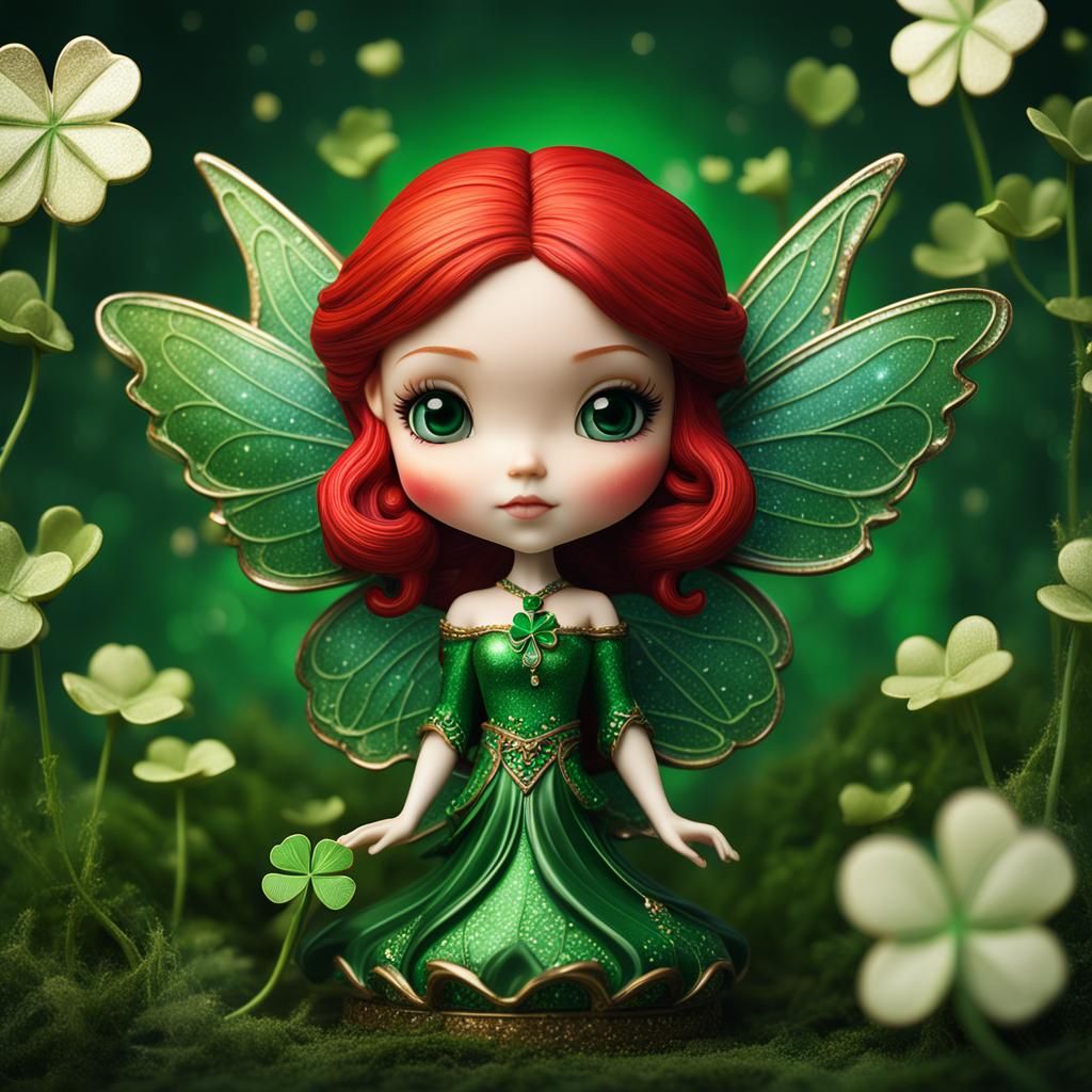 Chibi Red-Haired Fairy Figurine in Porcelain