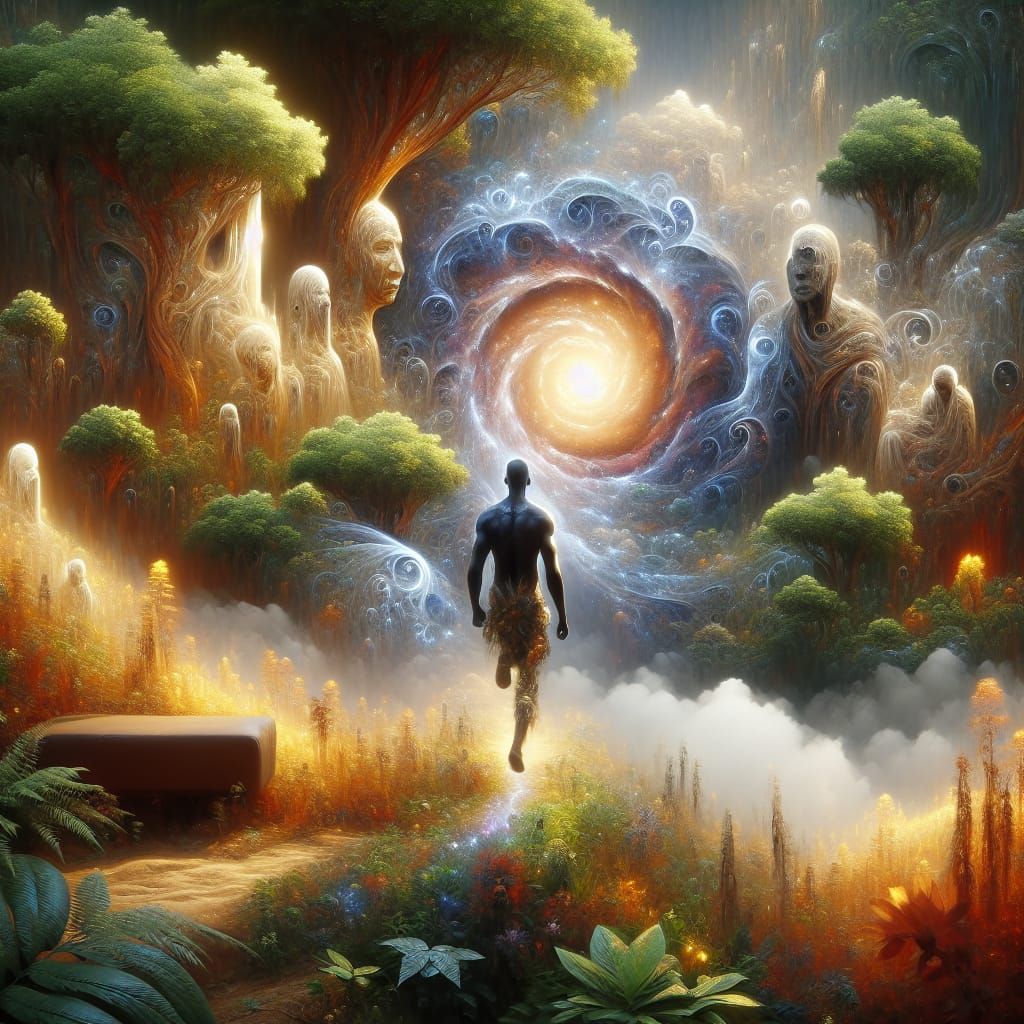 Epic Digital Painting: African Man in Lush Valley
