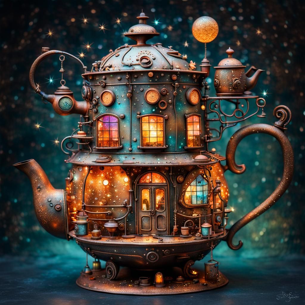 Steampunk Teapot Teahouse: A Surreal 3D Masterpiece