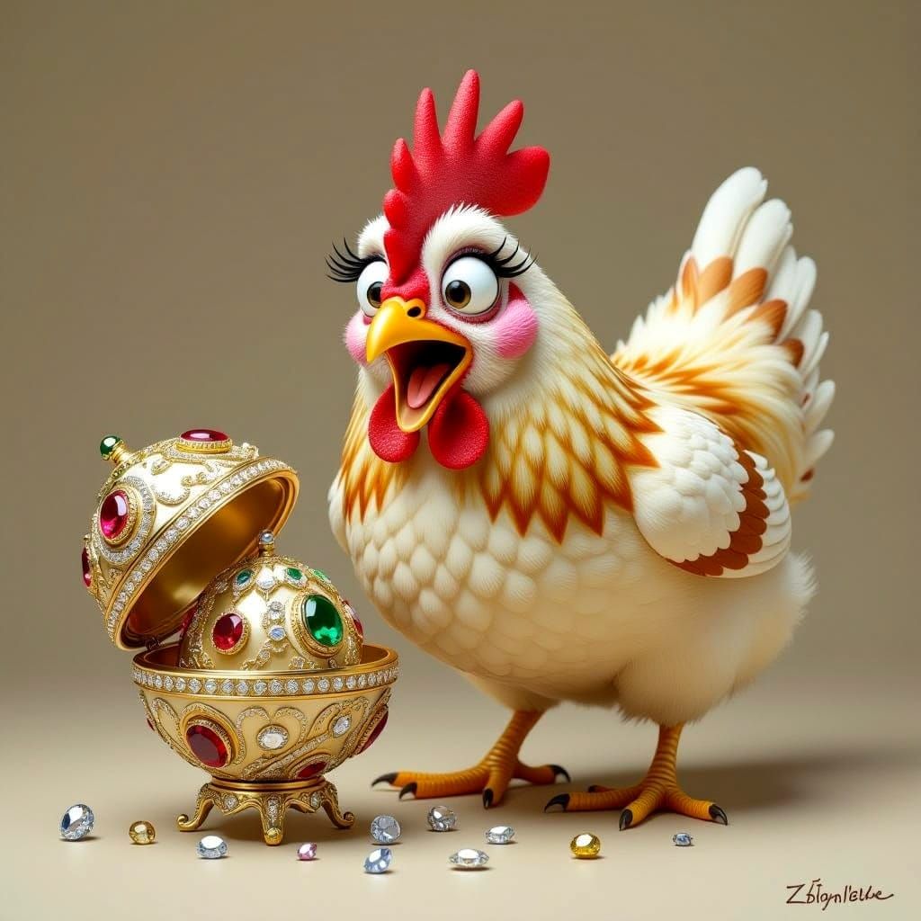 Surprised Hen Lays Gigantic Faberge Egg