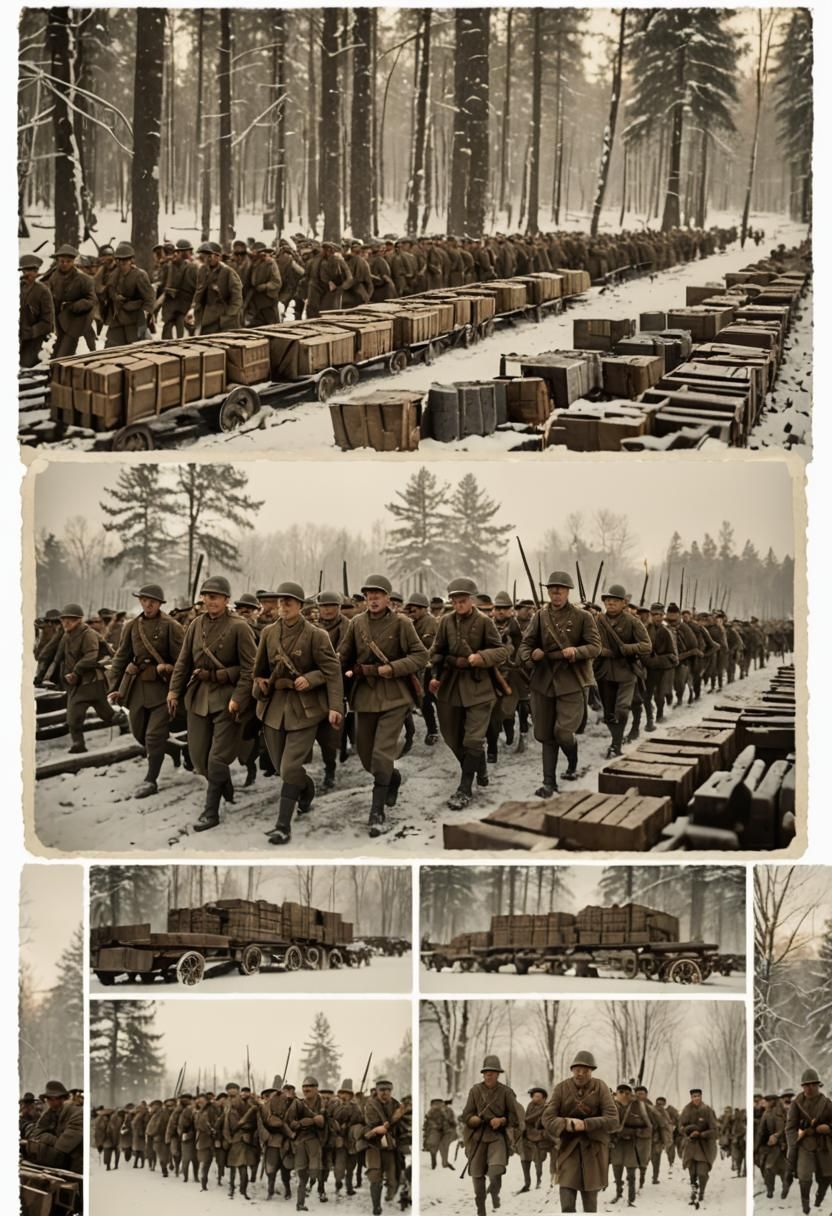 American Soldiers March Through Snowy WW1 Forest