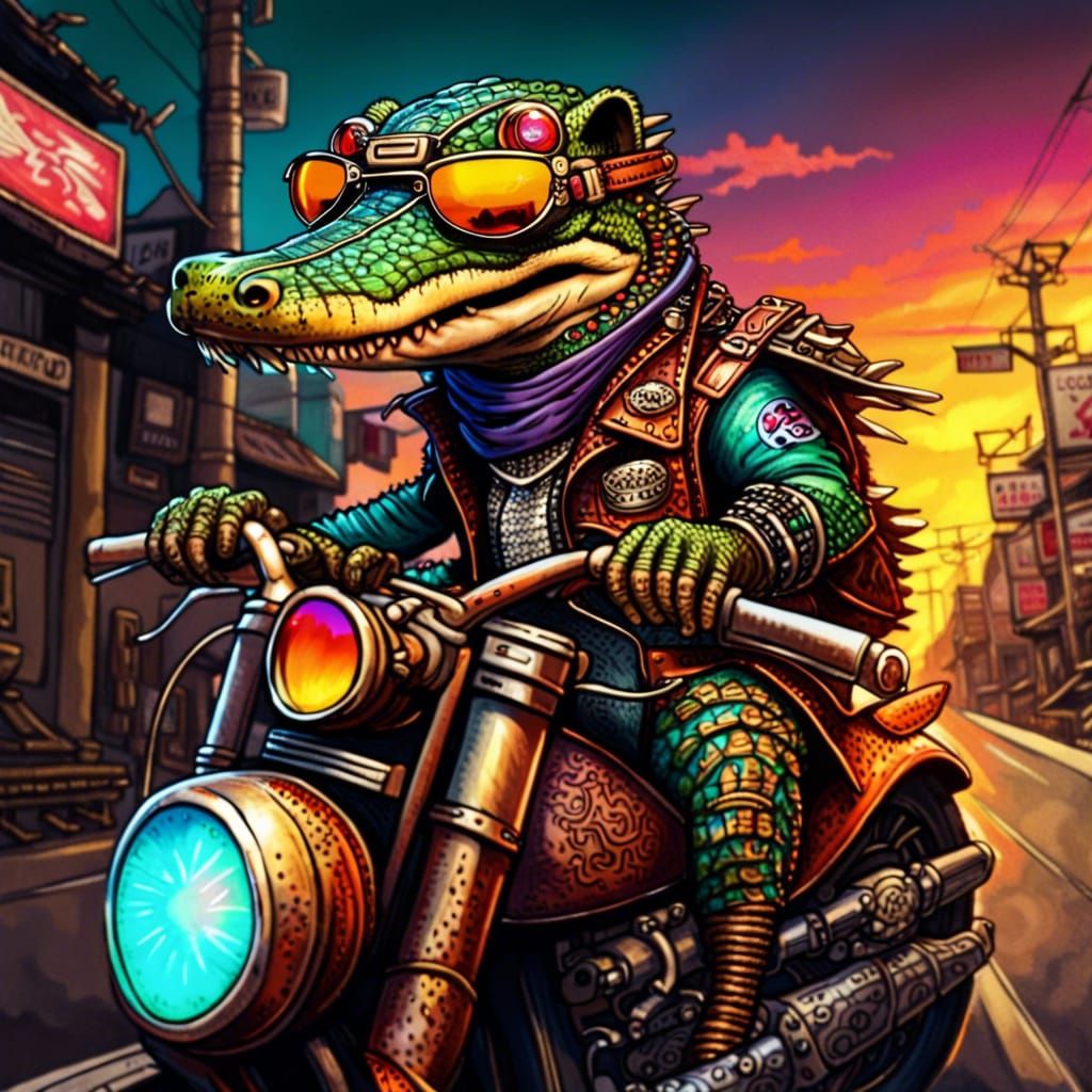 Caiman Rides Motorcycle Through Post-Apocalyptic City