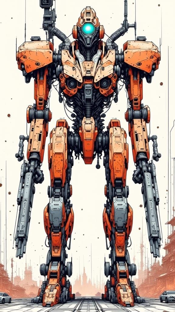 Robot Goddess Comic Book Cover Art in Watercolor Inkwash