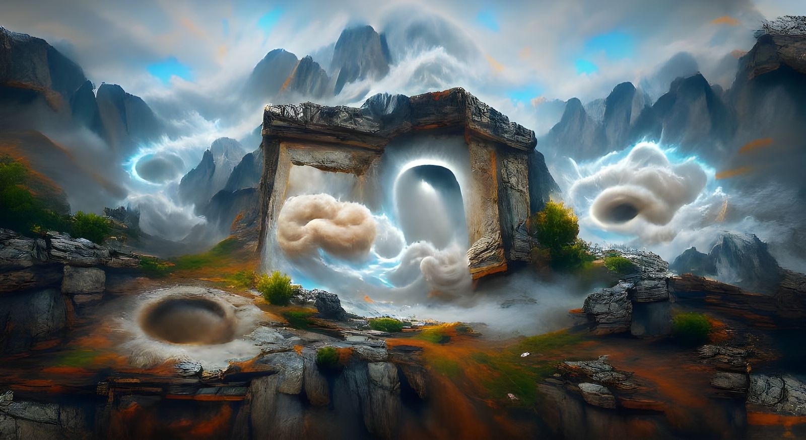 Ancient Cloud Portal on Rocky Mountaintop