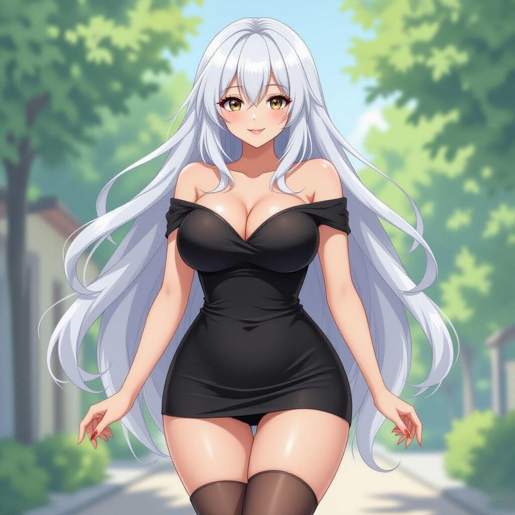 Anime Woman with Voluptuous Figure in Pastel Illustration