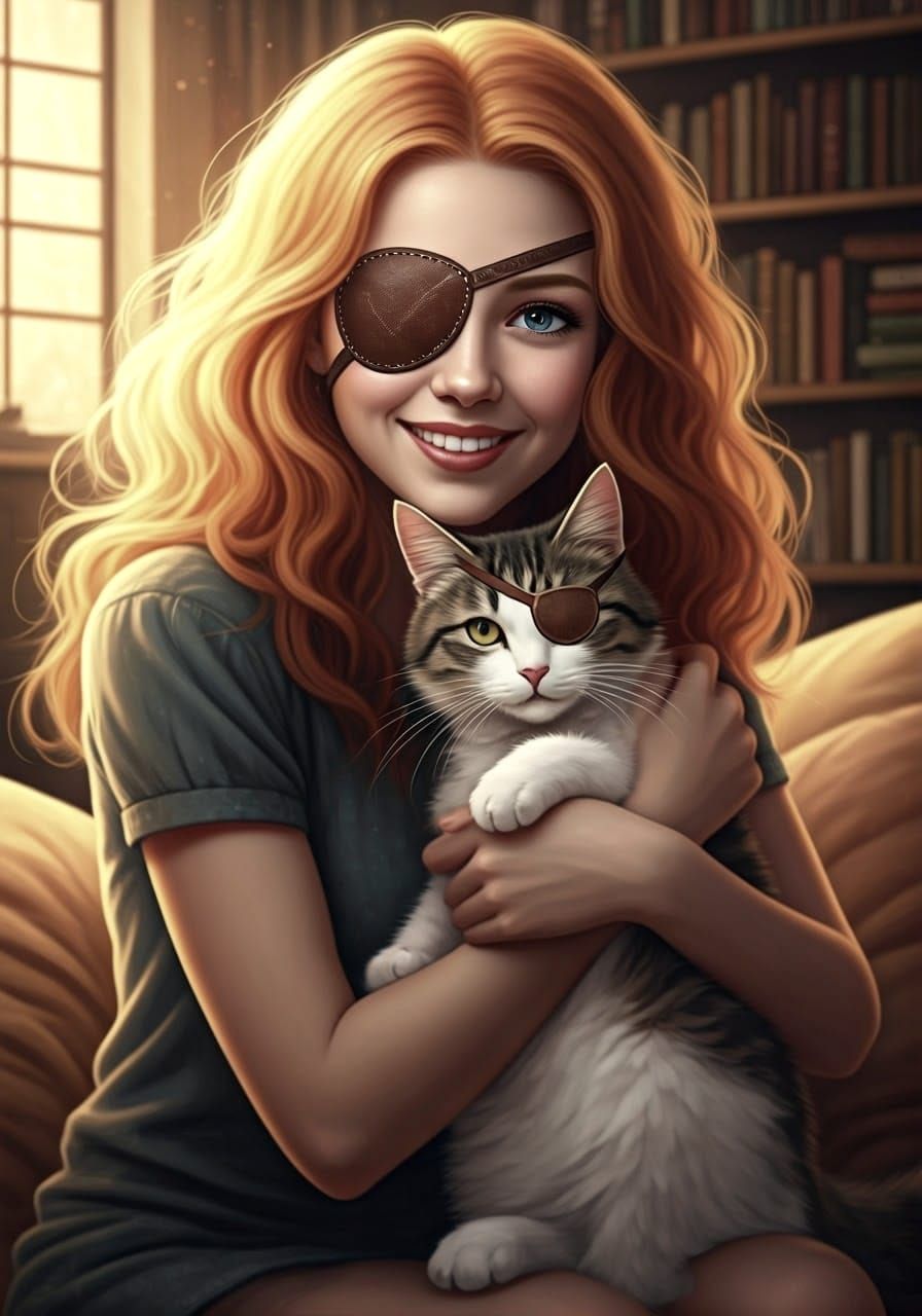 Woman and Cat with Matching Eyepatches