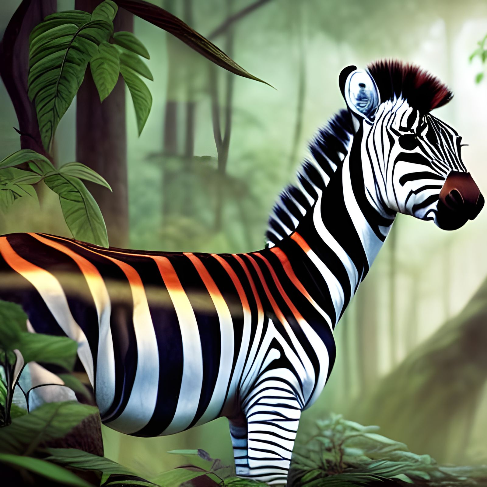 Scowling Zebra in Jungle, Pixar-Style 3D Art