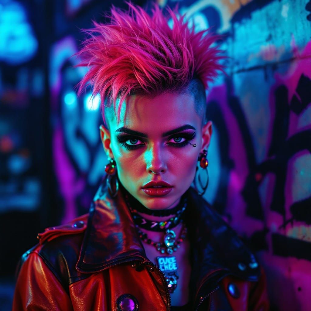 1980s London Punk Girl with Pink Mohawk