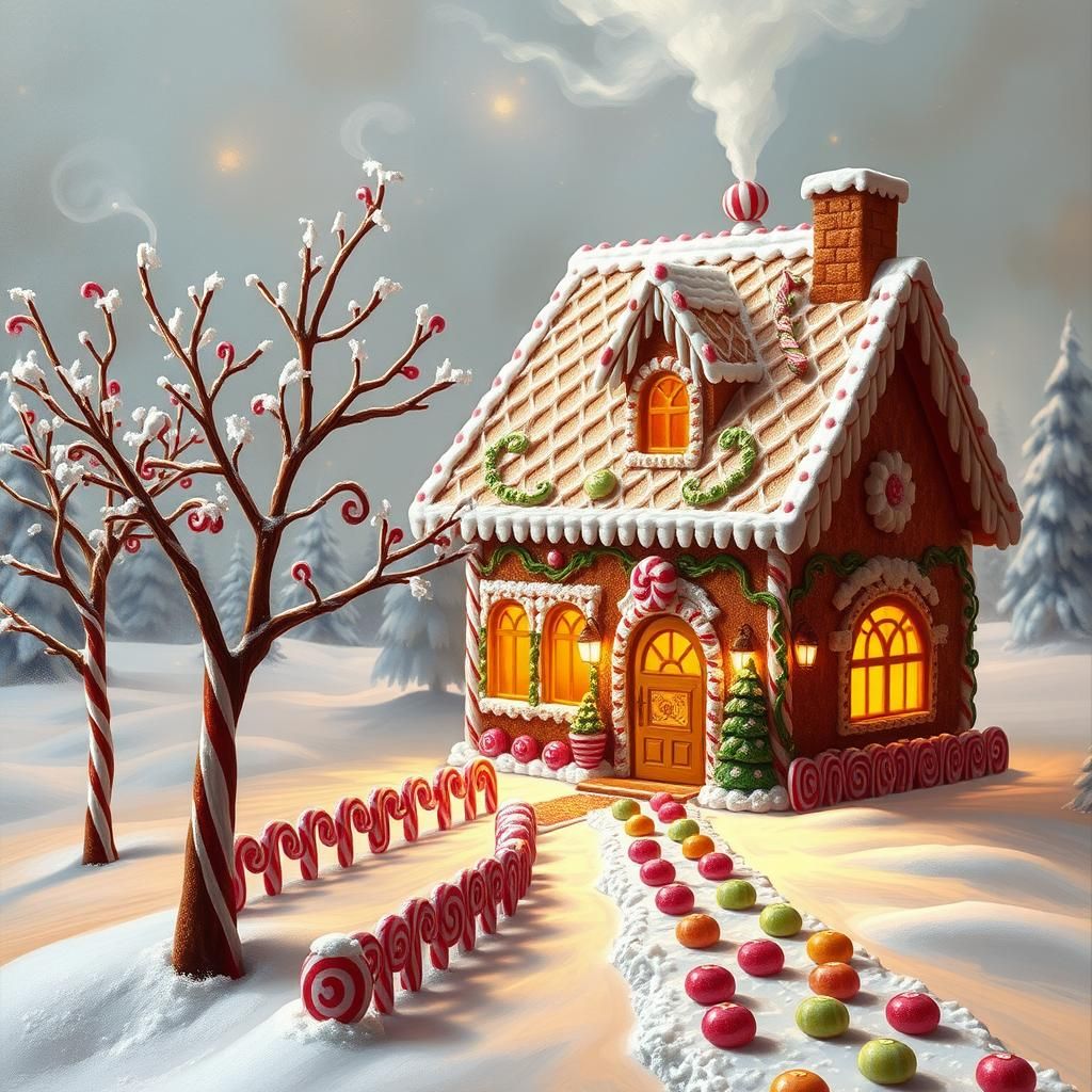 Gingerbread House in Winter Wonderland, Hyperdetailed Matte ...