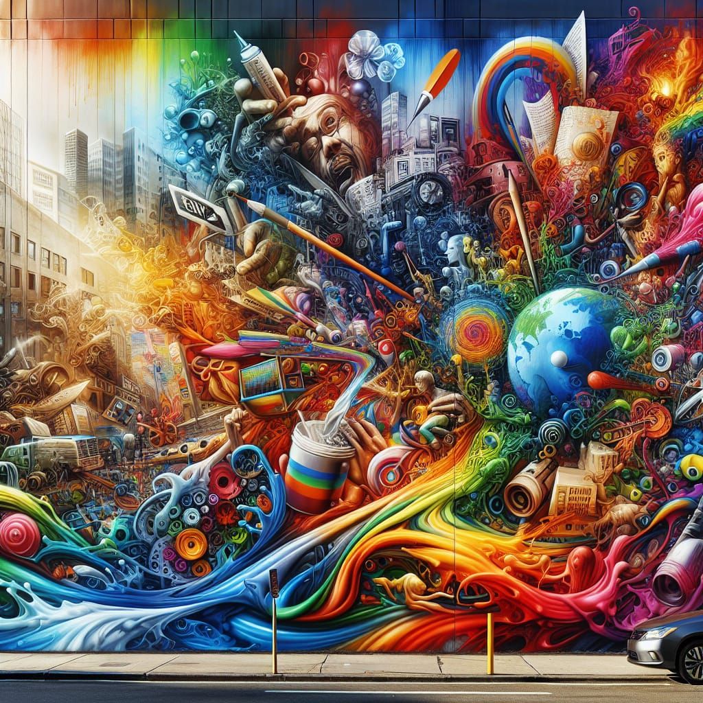 Graffiti Mural: Work, Play, Learning in Vibrant Cityscape